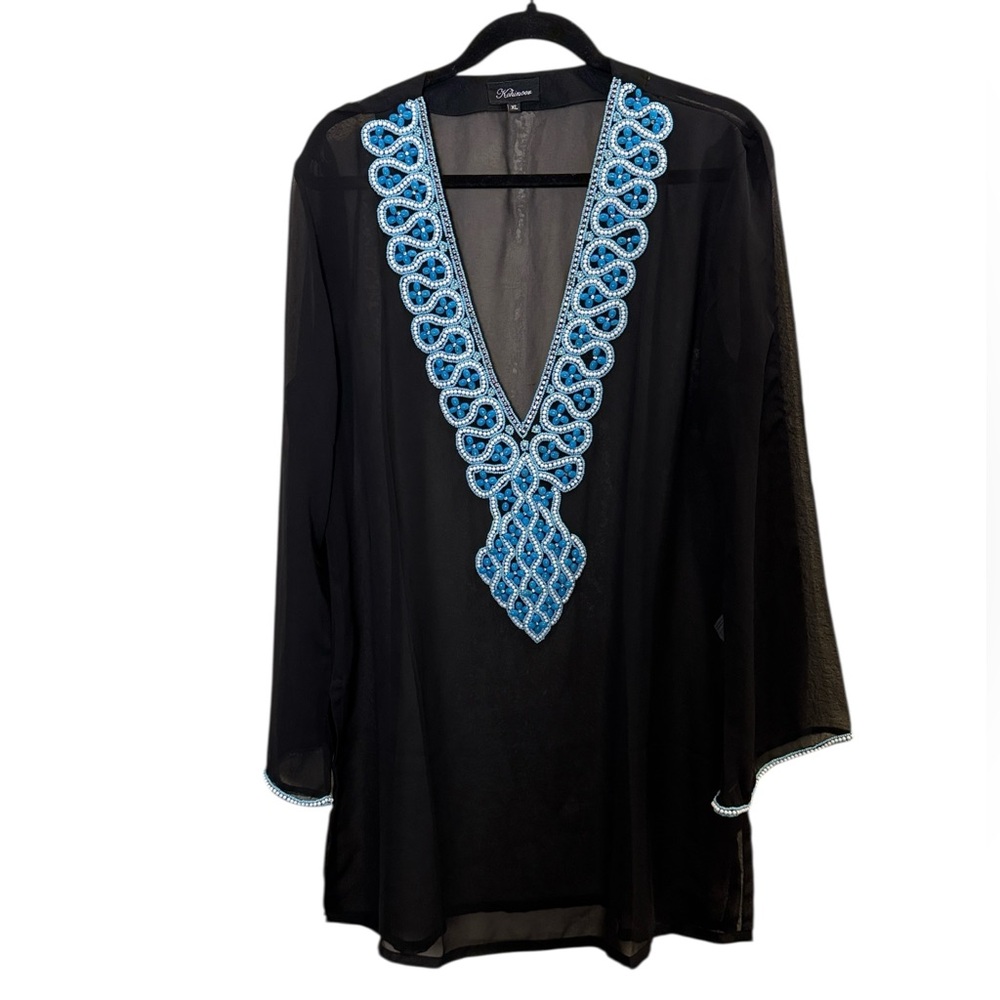Sheer Black Beach Resort wear Cover-Up with Beading Sz XL